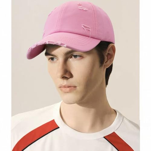 Distressed Baseball Cap for Men Women Cotton Dad Hat - color: Pink
