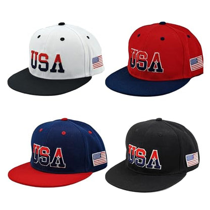 American Flag Baseball Caps Embroiderred USA Flag Patriotic Dad Hat Adjustable Trucker Hats for Men Women - color: Navy Blue Flat Brim Usa Cap
