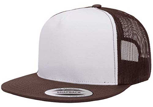 Yupoong 5-Panel YP Classic Trucker Cap | High Profile Flat Visor Snapback - color: Brown/White/Brown