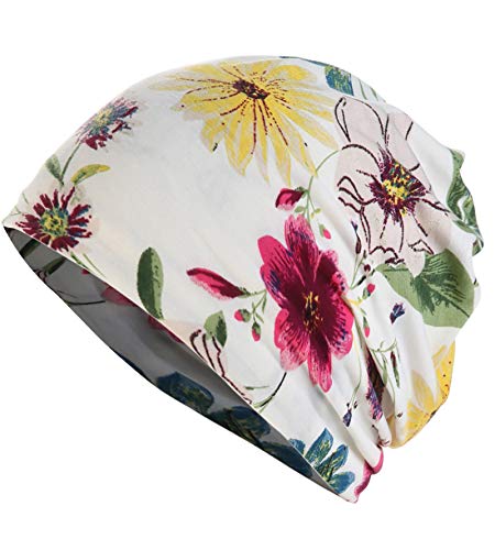 JarseHera Womens Slouchy Beanie Soft Chemo Headwear Breathable Cancer Caps - color: 1 Pair,flower-rose Red