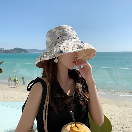 HUAMULAN Wide Brim Women Summer Sun Floppy Hat Reversible Beach Bucket Hat - color: M1744-mise