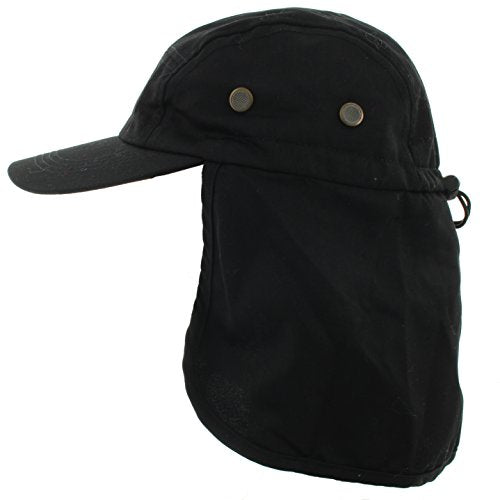 JFH 4 Panel Adjustable Outdoors Fishing Cap with Ear and Neck Flap Sun Cover Unisex - color: Black