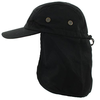 JFH 4 Panel Adjustable Outdoors Fishing Cap with Ear and Neck Flap Sun Cover Unisex - color: Black