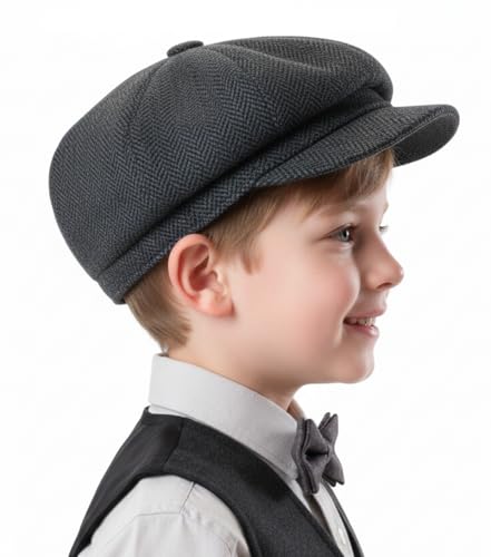 Kid's 20s Winter Newsboy Cap - Knitted Beret Peaked Hat for Boys Girls 4 to 9 Years - color: Navy Blue