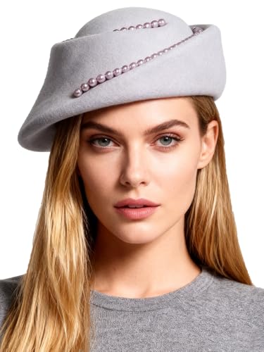 Small Top Hats for Women Elegant Winter Vintage Beret Wool Felt Fedoras Ladies Luxury Wedding and Church Cap Female - color: Gray 2