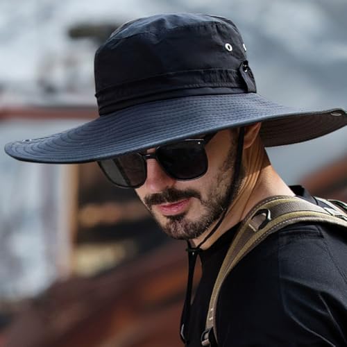 Super Wide Brim Sun Hat for Men/Women–UPF 50+ UV Protection, Large Bucket Hat for Fishing, Hiking, Gardening - color: U044 Black, size: X-Large