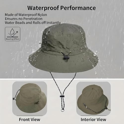 Honnesserry Bucket Hats for Woman Men Outdoor UV Sun Protection Hat Nylon - color: Army Green