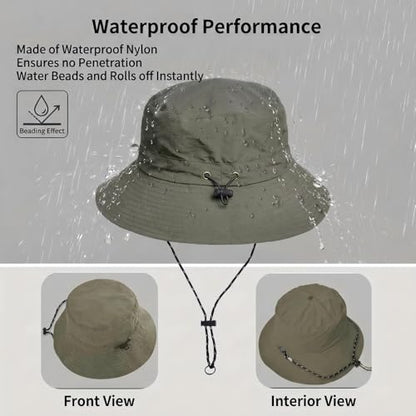 Honnesserry Bucket Hats for Woman Men Outdoor UV Sun Protection Hat Nylon - color: Army Green