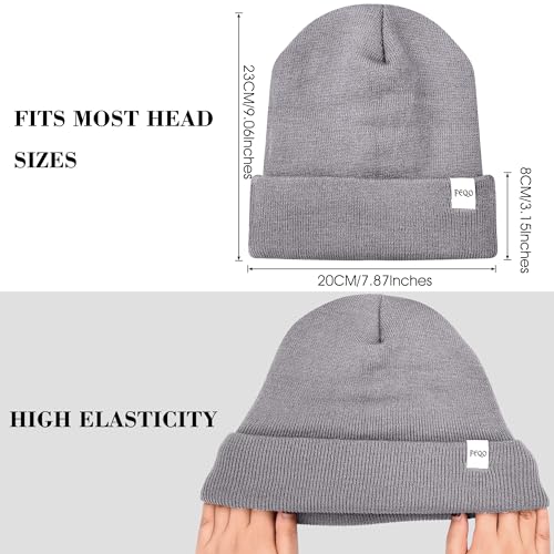 FEQO 4 Pack Satin Lined Winter Beanie Hats Soft Silk Lined Beanies - color: Black, Blush Pink, Light Grey, Beige