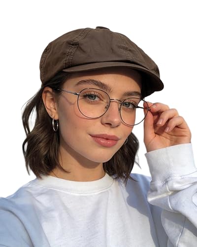Clakllie Cotton Newsboy Cap Lightweight Short Brim Golf Flat Cap for Men Vintage Ivy Irish Hat Classic Gatsby Driving Beret - color: Cdus-dbl242-brown