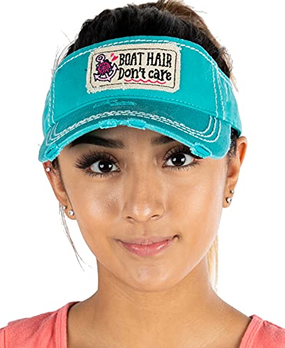 Funky Junque Womens Sun Visor, Adjustable Moisture Wicking Golf Cap - color: Boat Hair Don't Care - Turquoise