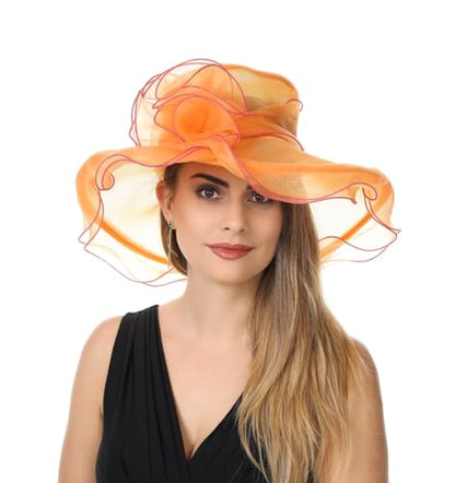 SAFERIN Women's Organza Church Fascinator Bridal Tea Party Wedding Hat - color: Tz-orange Rose