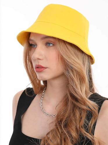 Bucket Hat Beach Sun Hat Fishing Hat for Women Men, Summer Outdoor Travel Packable Fisherman Hat - color: Yellow