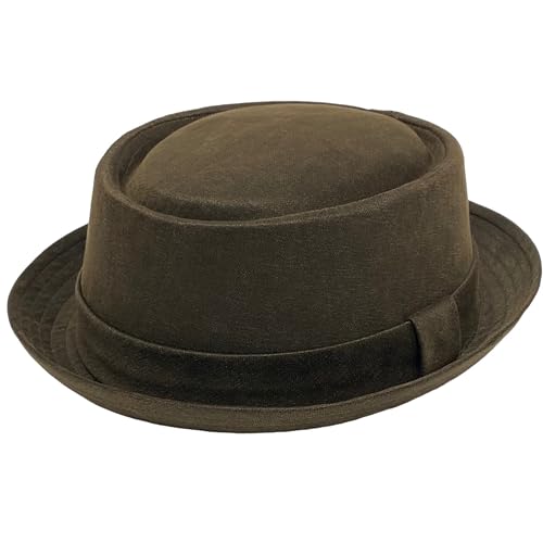 Pork Pie Hat – Classic Flat Crown Short Brim Hat for Men Women, Lightweight Cloth Fedora for Casual Vintage Style - size: Large