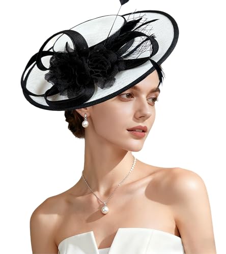 Kgromfy Fascinator Hat for Women Tea Party Hat Flat Top Church Hats Wedding Headband Vintage Lady Headwear for Derby Cocktail - color: Black
