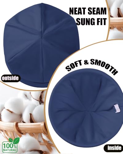 100% T-Shirt Cotton Slouchy Beanie Women Men,Lightweight Chemo Hat - color: Navy Blue(2-layer)