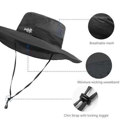 BASSDASH UPF 50+ Fishing Sun Hat Water Resistant Unisex Wide Brim Bucket Boonie Hat for Hiking Camping Safari FH15 - color: Dark Grey, size: Medium