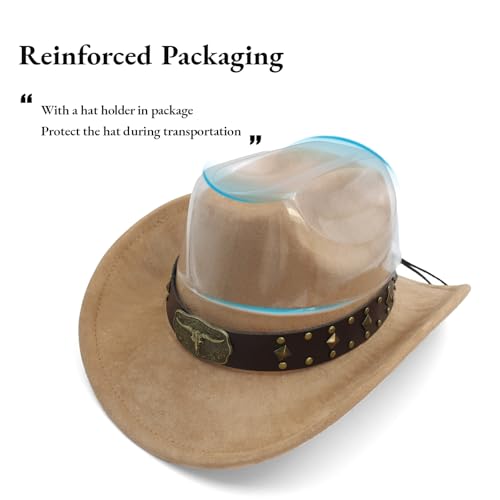LIDHAY Cowboy Hat for Women Men with Shapeable Wide Brim Western Suede Hat for Cowboys and Cowgirls - color: Khaki
