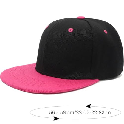 Snapback Hat Flat Bill Visor Hats Adjustable Hip Hop Baseball Cap for Women Men - color: Black Rose Red