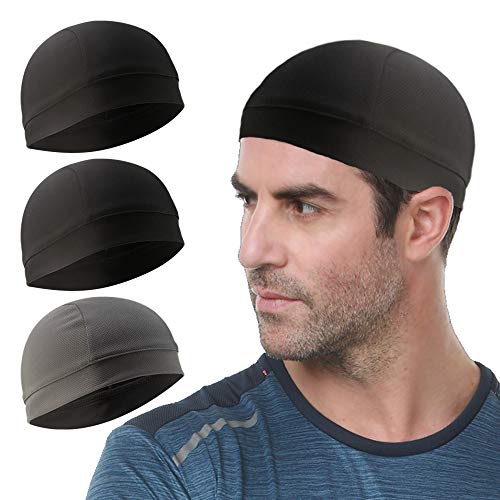 3 Pack Cooling Skull Cap Helmet Liner Sweat Wicking Breathable Hat for Men - color: Black,black,grey