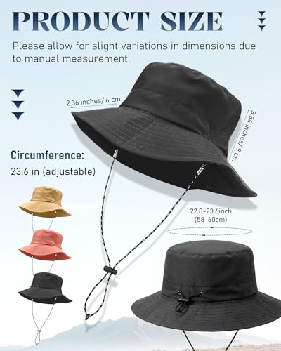 3pcs Waterproof Bucket Hat for Men Women, Foldable Sun Hat with Wide Brim UV Protection for Hiking
