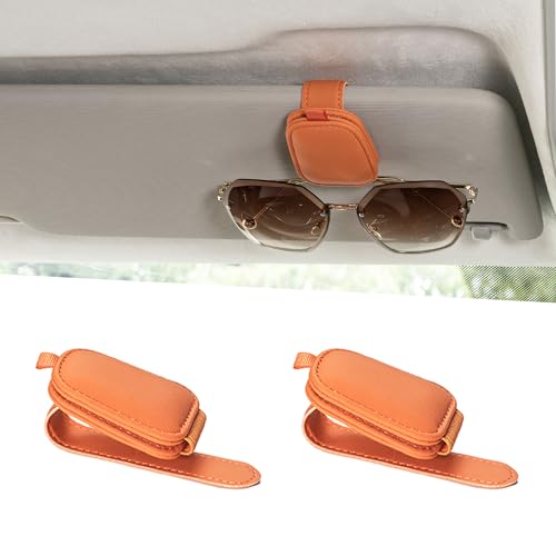Yuoyar Magnetic Leather Sunglasses Holder for Car, 2 Packs (Orange) - color: orange