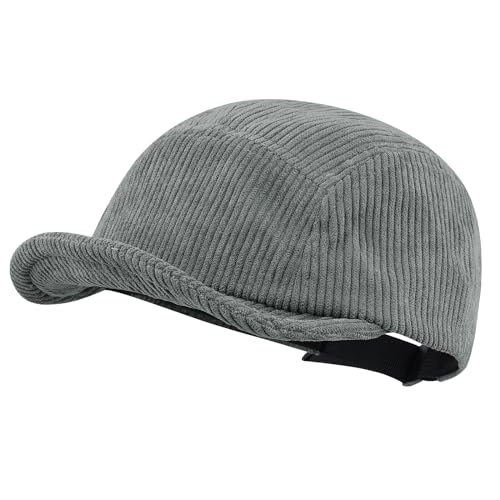Clakllie Corduroy 5 Panel Hat Short Brim Baseball Cap Urban Street Flat Bill Hats Cooling Trucker Hats Snapback Fitted Cap - color: Cdus-gd28-gray