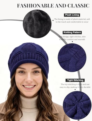 Senker Fashion 2 Pack Winter Beanie Hats for Women, Womens Slouchy Beanies - color: Black Blue