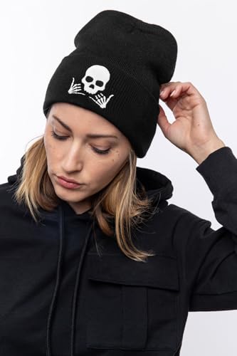 Gothic Skull Beanie Hats for Men Women, Skeleton Cuffed Winter Hat for Goth Gifts, Indoor and Outdoor Outfit Matching - color: 03.black/Skull