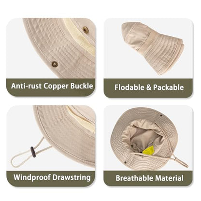 Sun Hats for Men Women Bucket Hat UPF 50+ Boonie Fishing Safari Hat - color: Khaki
