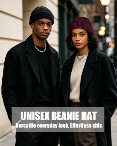 50% Wool Knit Short Fisherman Beanie for Men Women Warm Winter Hat - color: #Wine Red