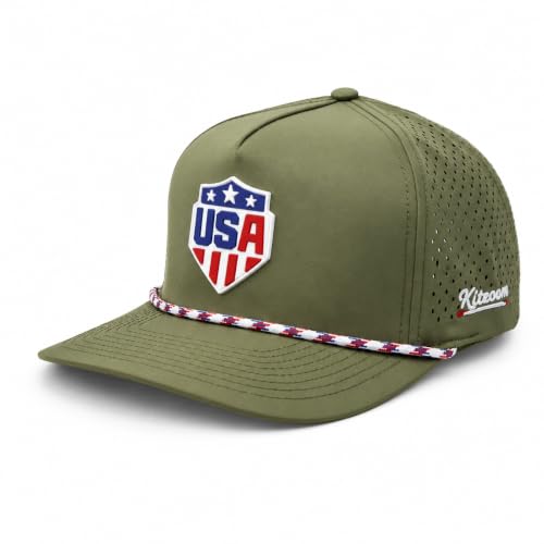 Patriotic Golf Rope Hat for Men, 5 Panel Adjustable Snapback Outdoor Cap - color: Olive Green