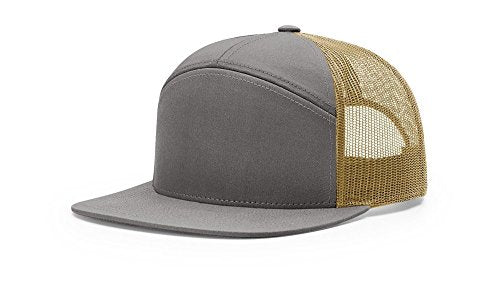 Seven-Panel Trucker Richardson Leather Patch Cap - color: Charcoal/Old Gold, size: One Size