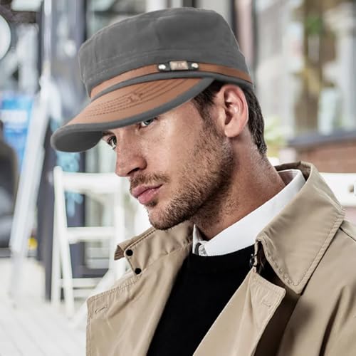 Flat Top Cap for Men Soft Cotton Adjustable Military - color: Grey