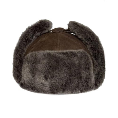 Handmade Sheepskin Leather Trapper Hat – Aviator Cap with Fur Lined Ear Flaps, Shearling Russian Ushanka Winter Hat - color: Coffe, size: X-Large