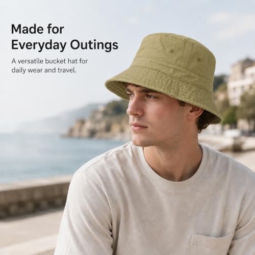 Cotton Bucket Hat Packable Beach Sun Hat for Women Men - color: Camelbrown