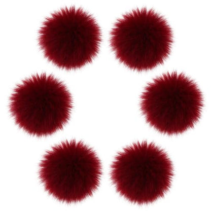 Fzxdfg 6Pieces Faux Furry Pom Pom Ball with Elastic Loop DIY Faux Fur Fluffy Ball for Hats Bags Key Chains Accessories 3.9inch/10CM (Wine Red) - color: Wine Red