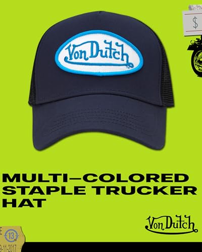 Von Dutch Unisex Trucker Hat, Colorblock, Mesh Back, Curved Bill, Snapback - color: Navy
