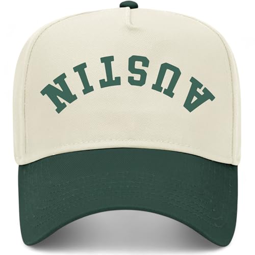 Austin Upside Down Vintage Trucker Hat | Texas | Premium Snapback Baseball Hat for Men & Women - color: Green/Natural