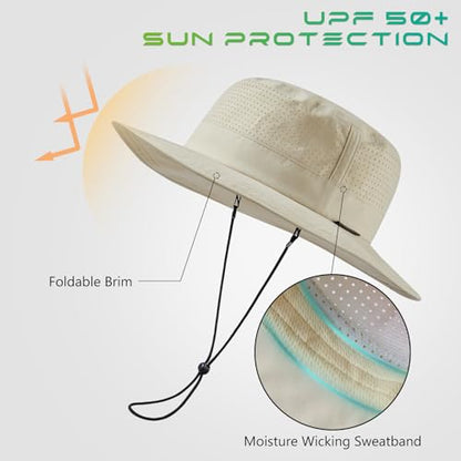 UPF 50+ Bucket Sun Hat with Laser Perforated Mesh Cooling Adjustable Breathable Lightweight for Outdoor Men Women - color: Beige