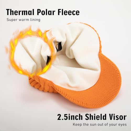 TOP-EX DryKnit™ 80% Merino Wool Waterproof Warm Brim Beanie with Ear Flaps - color: Orange, size: Medium
