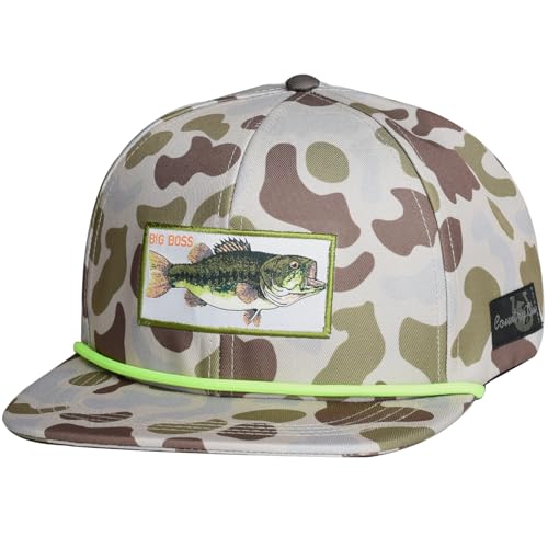 EDTREK Performance Outdoorsman Snapback Truck Hat with Flat Brim - Unique Animal Embroidery - color: Big Boss - Old School Water Camo
