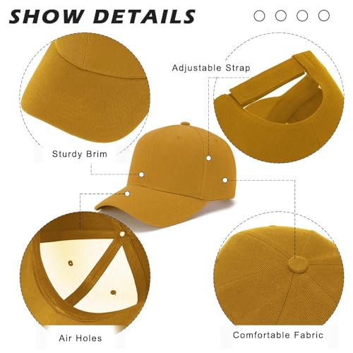 ZH Plain Adjustable Baseball Cap - Lot of 12 Unisex Blank Design Caps - color: Gold