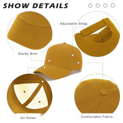 ZH Plain Adjustable Baseball Cap - Lot of 12 Unisex Blank Design Caps - color: Gold