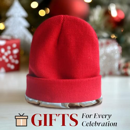 PFFY Womens Satin Lined Beanie Silk Lining Winter Hats Beanies for Women - color: Black+grey