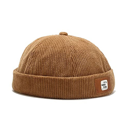 Stylish Corduroy No Brim Harbour Skull Cap with Strap - color: 92-khaki