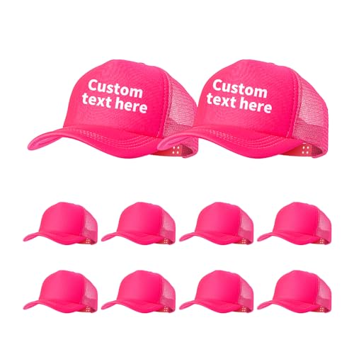 10 Pack of Blank Trucker Hat Bulk Men and Women Hats Bulk DIY Graffiti Mesh Hat Hot Stamping Hats - color: Fluorescent Rose
