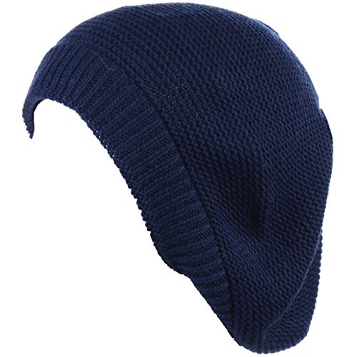BYOS Chic French Style Lightweight Soft Slouchy Knit Beret Beanie Hat in Solid - color: 2-pack Navy & Black