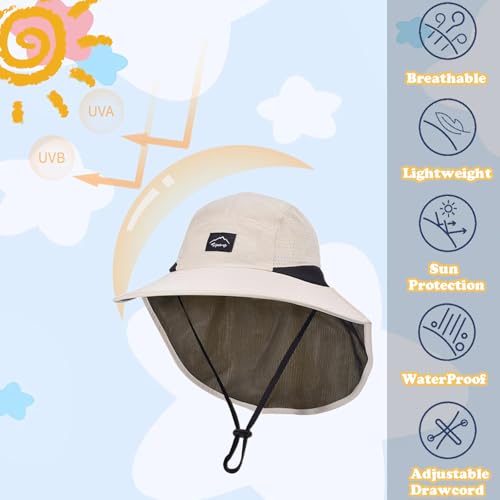 ZOORON Kids Sun Hat with Neck Flap UPF 50+ Beach Hats for Baby Boys Girls - color: 2pack-lightgrey+beige