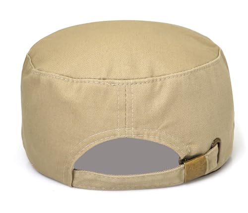 Unisex Flat Top Military Cadet Cap Outdoor Sun Hat - color: Square Label Khaki